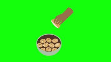 Squeezing Lemon on Bananas , animation on green screen 4K video