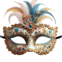 A Masquerade Mask with Feathers and Gold Trim png