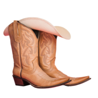 A pair of cowboy boots with a hat on top png