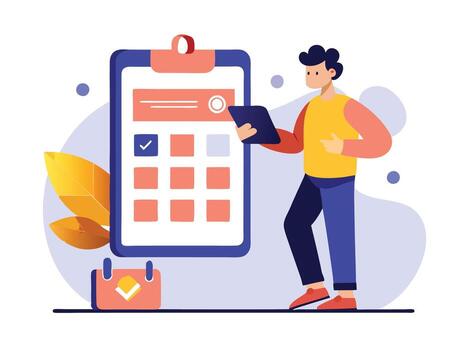 Man using smartphone to check his checklist, illustration vector