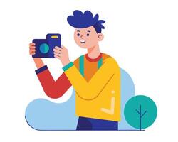 A man taking a photo with his camera vector
