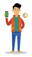 Man with smartphone and clock illustration vector