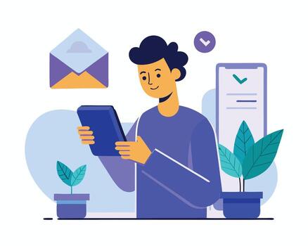 Man using tablet to check email vector