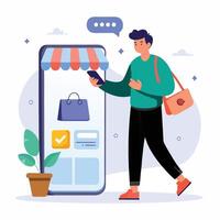 Man using mobile phone to shop online vector