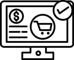 A computer screen with a shopping cart icon and a check mark vector