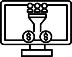 A computer screen with money and a funnel vector