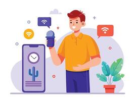 A person using his phone showing mobile features flat illustration vector