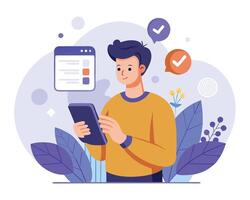 Man using tablet and check list illustration vector