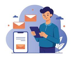 Man holding tablet and email icon vector