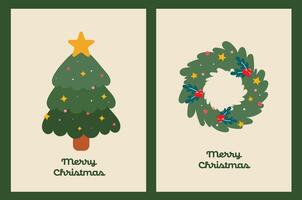 flat design element happy merry christmas day and happy new year 25 december greeting card collection set vector