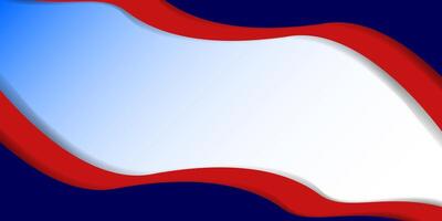 A red, white and blue background with a curved shape vector