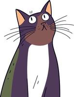 Cartoon Illustration of a Curious Cat with Wide Eyes and Whiskers vector