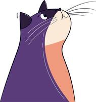 llustration of a Purple Cat Looking Upwards, Cartoon Style with Orange Markings vector