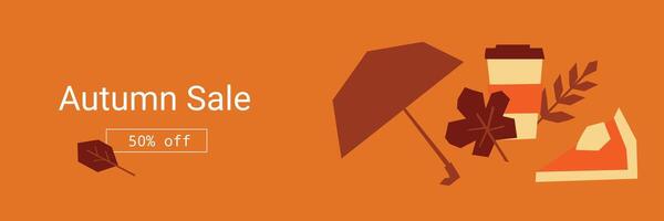 Autumn Sale Banner with Seasonal Icons of Umbrella, , Minimalist Design vector