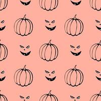 Halloween Seamless Pattern with Scary Pumpkins and Evil Grinning Faces on a Soft Peach Background Spooky and Mysterious Design for Halloween vector