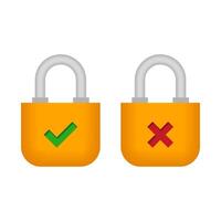 Padlocks with checkmark and cross sign vector