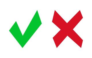 Checkmark and cross sign with red ang green color vector