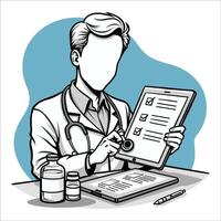 Doctor with a stethoscope and health chart for remote consultation vector