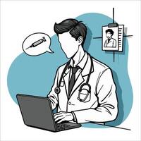 Doctor conducting a call with a patient for remote consultation vector