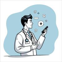 Doctor call on smartphone for remote consultation vector