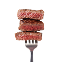 Slices of Beef Steak on a Fork for Culinary Use Transparent Background. png