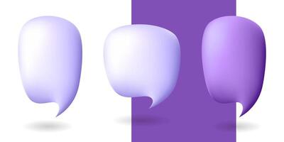 Realistic 3D speech purple bubble set isolated on white background. vector