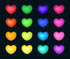 Set of colorful heart icons - red, orange, yellow, green, blue and purple. vector