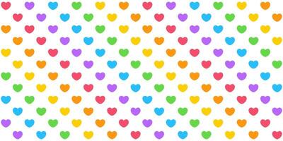 Cute seamless pattern of rainbow colored hearts on white background. vector