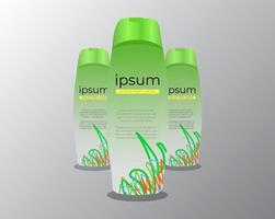 three bottles of shampoo with grass on them vector