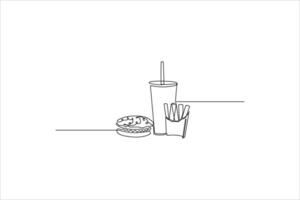 continuous line of hamburgers and fries vector