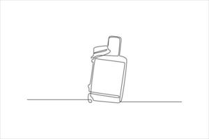 continuous line drawing of suitcase and hat vector
