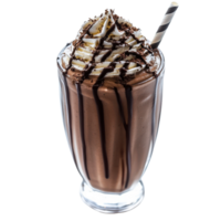 A chocolate milkshake with whipped cream and a straw png
