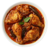 A bowl of chicken curry with a green leaf png