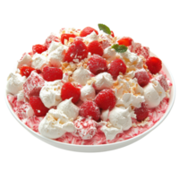 A bowl of ice cream with strawberries and whipped cream png