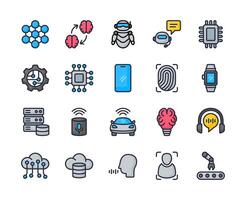 Artificial intelligence and AI technology icon set vector