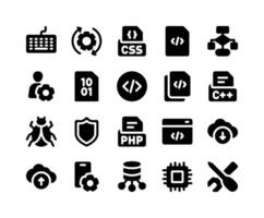 Coding and programming icon pack with glyph style vector