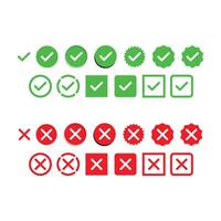 Check marks and cross flat styles illustration vector