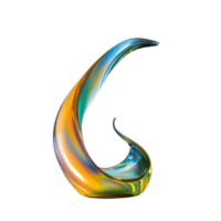 Modern glass sculpture with sleek curves and multicolored hues, centered on a transparent background png
