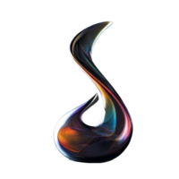 Abstract glass sculpture with dynamic curves and mixed colors, isolated on a transparent background png