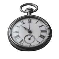 Antique silver pocket watch with Roman numerals and a classic design on transparent background png