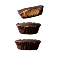 Stack of chocolate peanut butter cups, isolated on a transparent background png