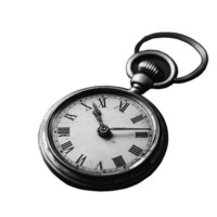 Classic pocket watch with a silver case and Roman numerals, featuring an open face against a transparent background png