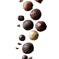 Mixed chocolate truffles with various textures and patterns, isolated on a transparent background png