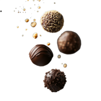 Assorted gourmet truffles with different coatings, scattered on a transparent background png