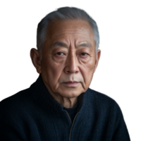 Elderly man with a serious expression, wearing a dark sweater, isolated on a transparent background png