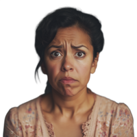 Concerned young woman with a perplexed expression, isolated on a transparent background png