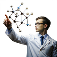 Male scientist examining a molecular model with focus on a transparent background png