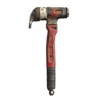Rusty old hammer with a red handle, isolated on a transparent background png