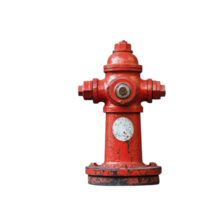 Weathered red fire hydrant with chipped paint, isolated on a transparent background png