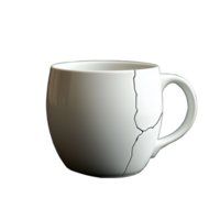 Side view of a cracked ceramic mug, isolated on a transparent background png